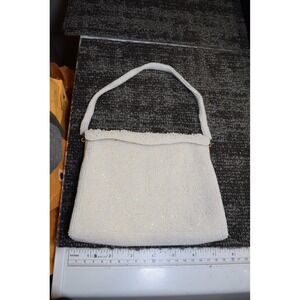 Vtg 1960's WALBORG Beaded Hand Clutch Purse White Formal Party Evening Bag